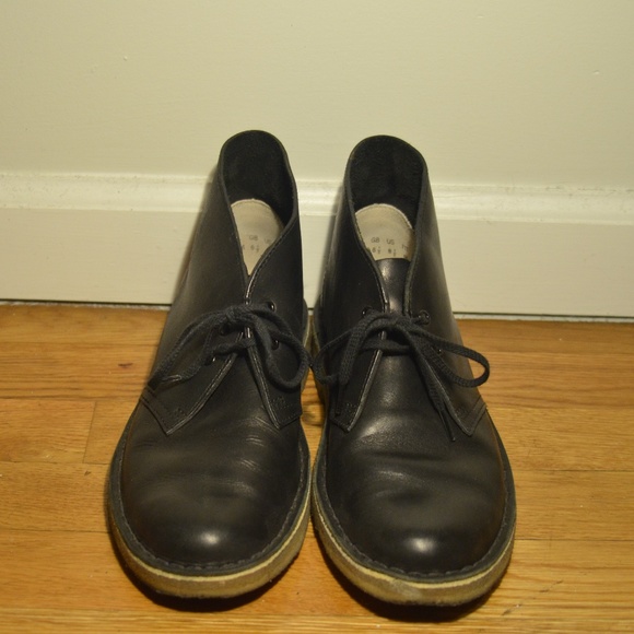 clarks desert boots black leather